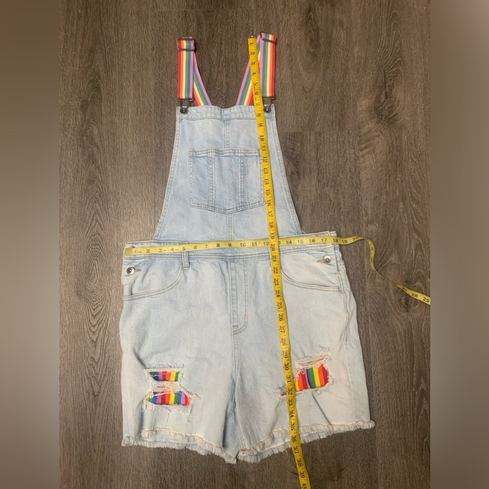 Pride Shortalls Target Denim Rainbow Stripes Light Wash Raw Hem Adult Medium - Picture 9 of 11